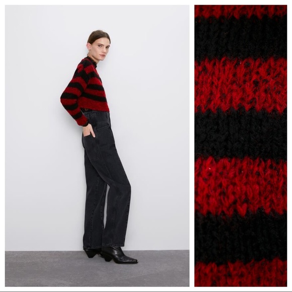 NWOT. Zara Black and Red Knit Sweater. Size S. - Picture 3 of 10